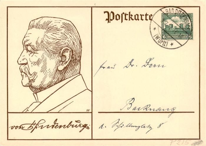 Hindenburg  Paul von Bad Ditzenbach