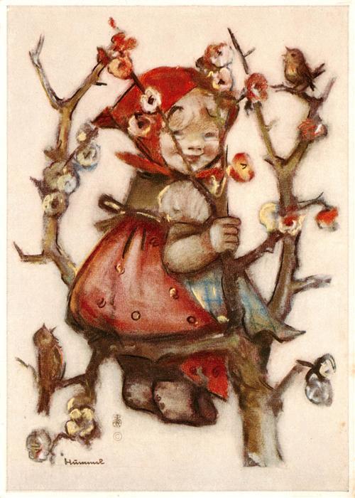 Hummel Kuenstler-AK-Nr. 5724 Josef Mueller Kind Baum Vigel