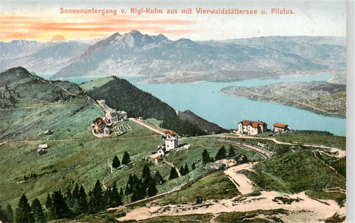 Rigi Kulm Sonnenuntergang am Vierwaldstaettersee mit Pilatus