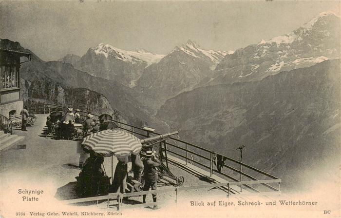 Schynige-Platte-Bahn BE Blick auf Eiger Schreck und Wetterhoerner