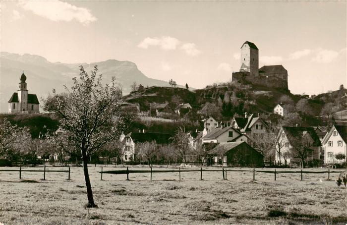 Sargans SG Ortsansicht mit Kirche und Burg