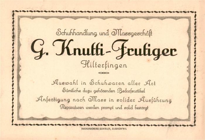 Hilterfingen Thunersee BE Schuhhandlung Knutti-Frutiger Visitenkarte