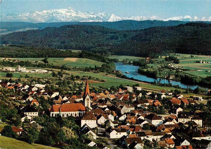 Gailingen Singen BW Panorama mit Blick auf Jugendwerk Rhein Saentis und Churfirs