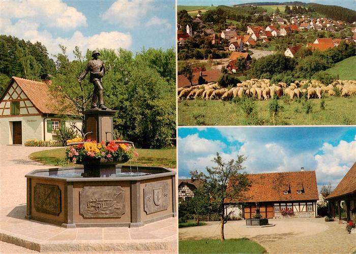 Muehlhausen Hegau Brunnen und Backhaus mit Goeppelhaus und Moste Schafherde