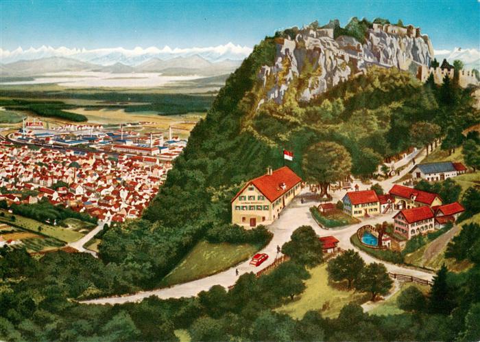 Singen Hohentwiel Fliegeraufnahme mit Festungsruine Bodensee und Alpen