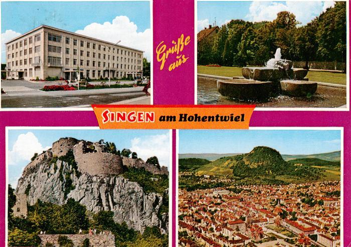 Singen Hohentwiel Rathaus Brunnen Festungsruine Fliegeraufnahme
