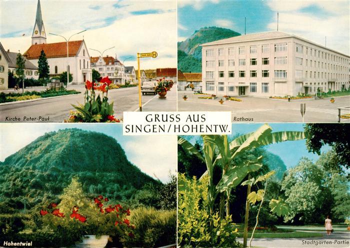 Singen Hohentwiel Kirche Peter und Paul Rathaus Hohentwiel Stadtgarten