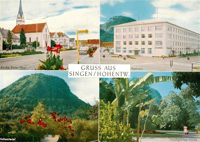 Singen Hohentwiel Kirche Peter und Paul Rathaus Hohentwiel Stadtgarten