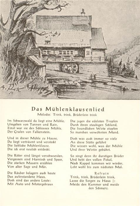 Kappel Niedereschach Muehlenklause Cafe Weinrestaurant Muehlenklausenlied Zeichn