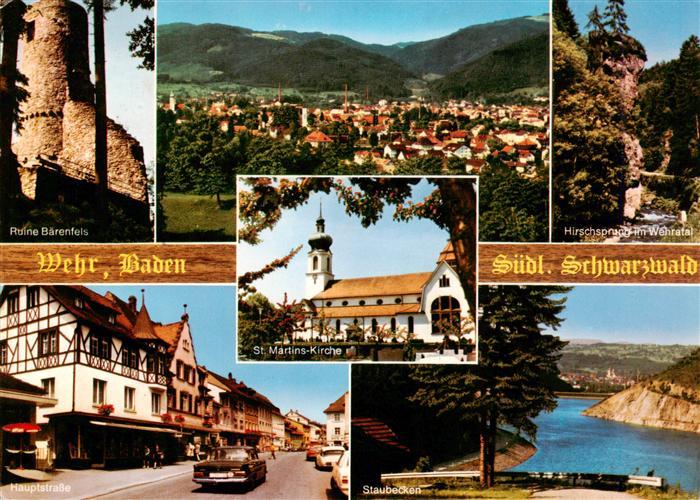 Wehr Baden Ruine Baerenfels Panorama St Martins Kirche Hirschsprung im Wehratal