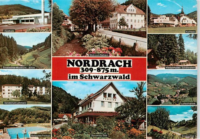 Nordrach Teilansichten Festhalle Landschaft Sanatorium Freibad Rathaus Pension S