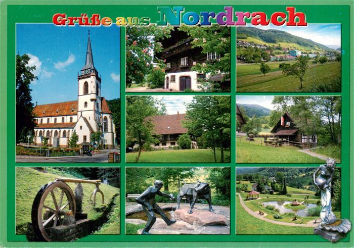 Nordrach Kirche Gasthaus Panorama Wasserrad Skulpturen Brunnen