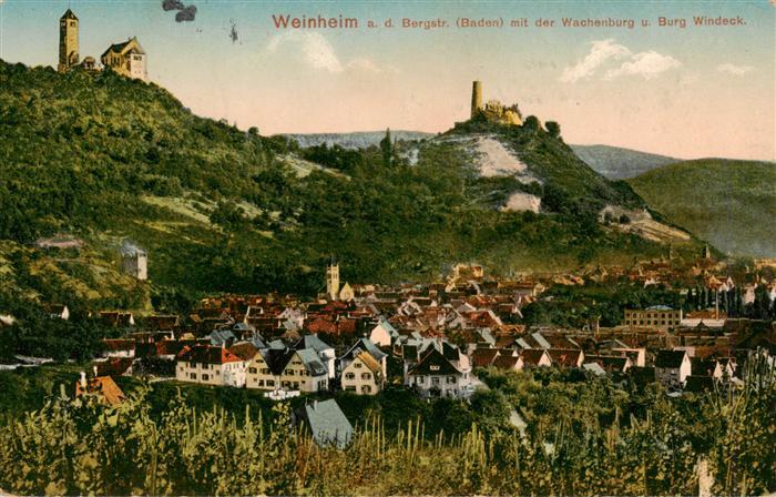 Weinheim Bergstrasse mit der Wachenburg und Burg Windeck Feldpost