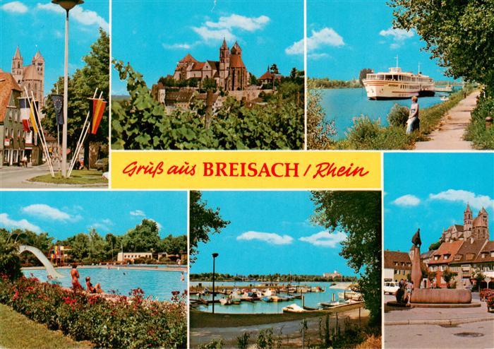 Breisach Rhein Fahnenplatz Stephansmuenster Fahrgastschiff Freibad Rheinpartie M