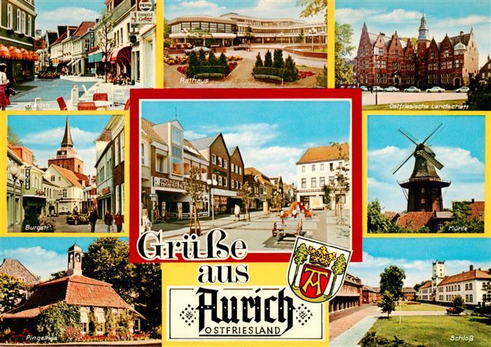 Aurich Ostfriesland Burgstrasse Rathaus Schloss Muehle Pingelhus Ortspartie Schl