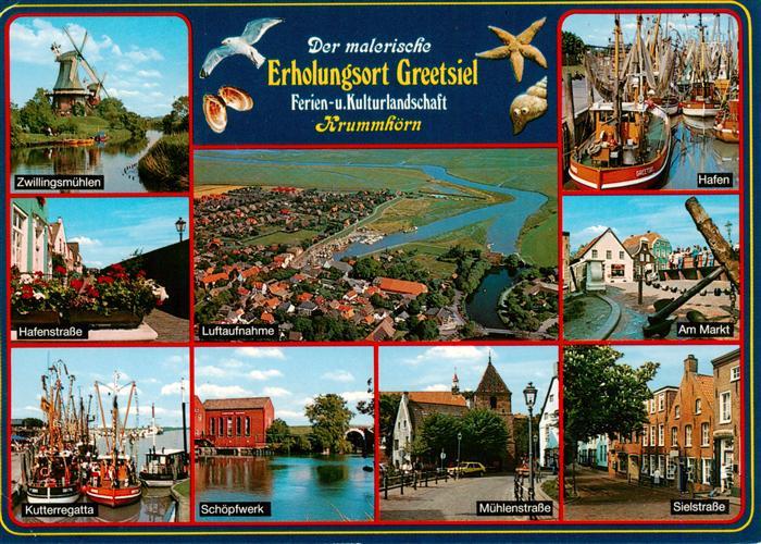 Greetsiel Zwillingsmuehlen Hafenstr Kutterregatta Schoepfwerk Muehlenstrasse Fli