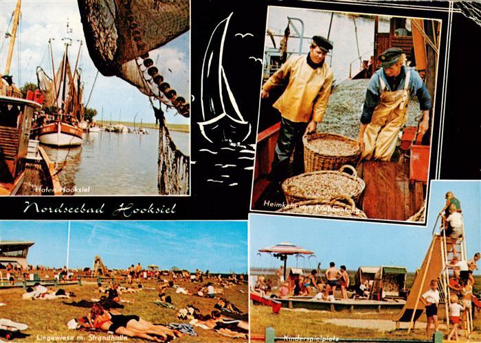 Hooksiel Nordseebad Hafen Heimkehr vom Krabbenfang Strandpartie Kinderspiele