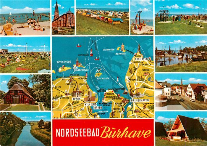 Burhave Nordseebad Strand Kirche Camping Kutterhafen Kanal Strassenpartie Bungal