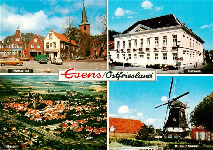 Esens Marktplatz Rathaus Fliegeraufnahme Muehle in Seriem