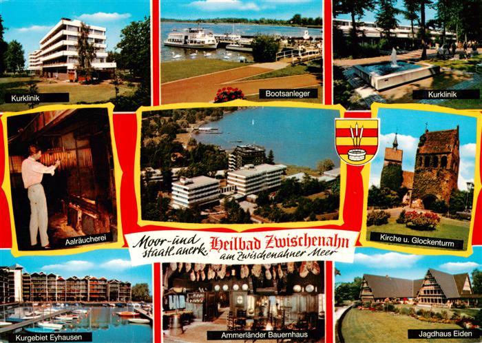 Bad Zwischenahn Kurklinik Bootsanleger Aalraeucherei Kirche und Glockenturm Kurg