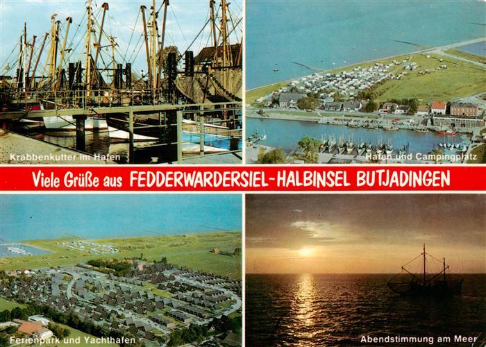 Fedderwardersiel Butjadingen Krabbenkutter im Hafen Campingplatz Ferienpark Yach
