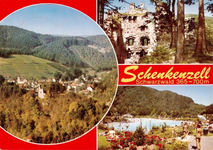 Schenkenzell Panorama Luftkurort im Schwarzwald Burgruine Freibad