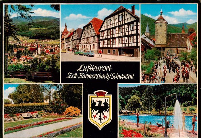 Zell Harmersbach Panorama Fachwerkhaeuser Schloss Park Schwimmbad