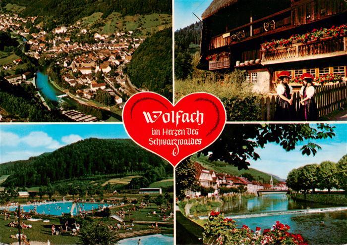 Wolfach Schwarzwald Fliegeraufnahme Schwarzwaldhaus Trachtenmaedchen Schwimmbad