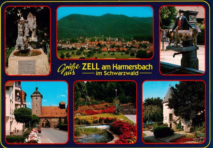 Zell Harmersbach Brunnen Panorama Storchenturm Kurpark Hirschturm