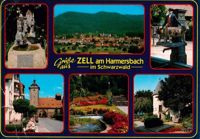 Zell Harmersbach Brunnen Panorama Storchenturm Kurpark Hirschtuermle