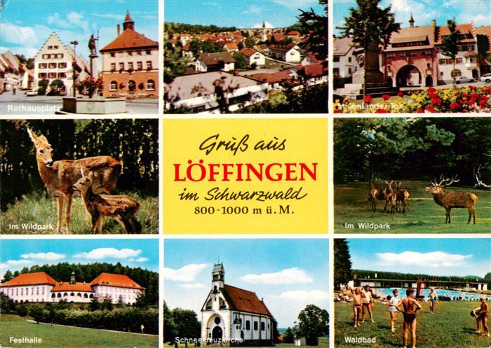 Loeffingen Rathausplatz Maienlaender Tor Reh mit Kitz und Hirschen im Wildpark F