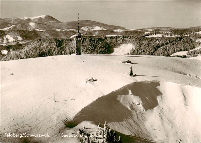 Feldberg 1450m Schwarzwald Fliegeraufnahme mit Feldbergturm Seebuck und Belchen