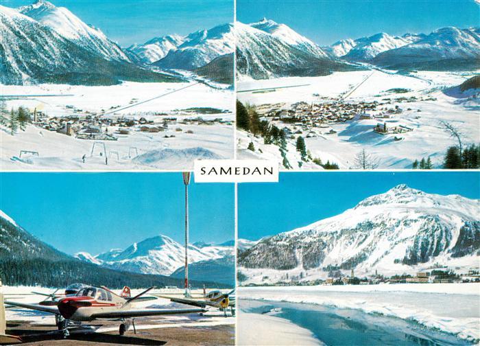 Samedan Samaden GR Winterpanorama Skigebiet Flugplatz Sportflugzeuge