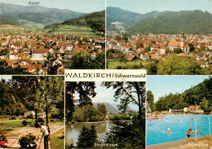 Waldkirch Breisgau Stadtpanorama Blick zum Kandel Schwarzwald Minigolf Stadtrain