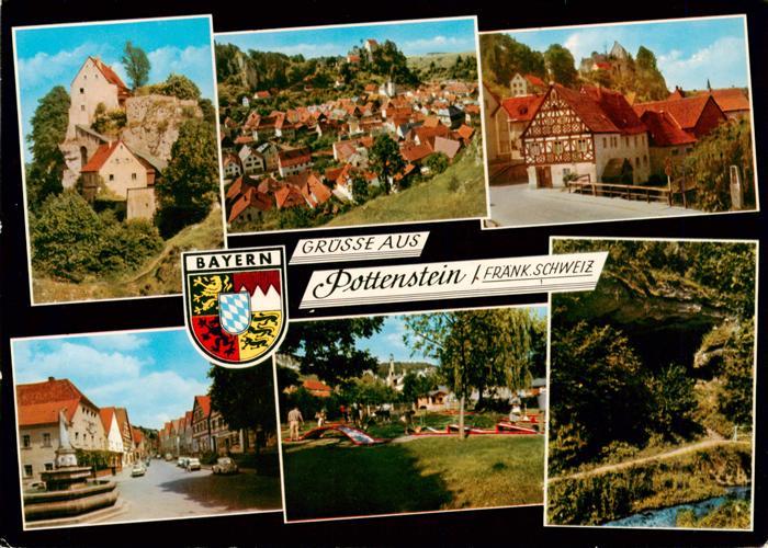 Pottenstein Oberfranken Burgruine Panorama Fachwerkhaus Brunnen Minigolf