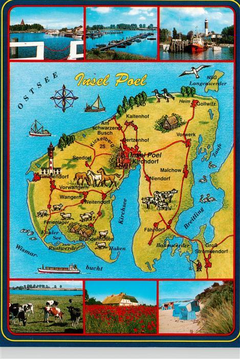 Insel Poel Landkarte Hafen Leuchtturm Viehweide Mohnfeld Strand