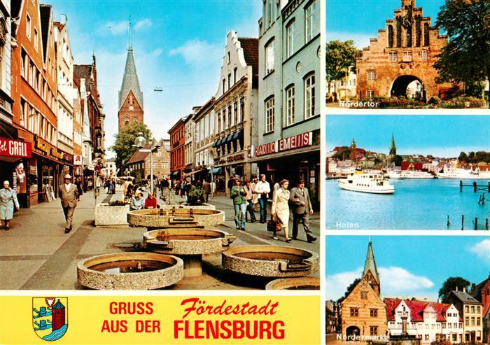 Flensburg  Schleswig-Holstein Stadtzentrum Fussgaengerzone Nordertor Hafen Markt