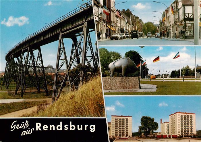 Rendsburg Schleswig-Holstein Bruecke Stadtansichten Plastik Hochhaeuser