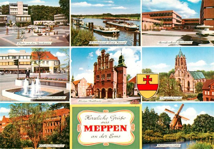 Meppen Ems Platz an der Sparkasse Dortmund Ems Kanal Berufsschulzentrum Brunnen