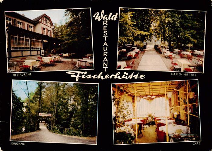 Bad Lippspringe Wald Restaurant Fischerhuette Garten mit Teich Eingang Cafe