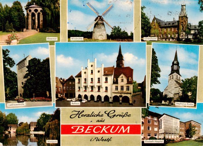 Beckum  Westfalen Ehrenmal Windmuehle Landratsamt Liebfrauenkirche Rathaus Steph