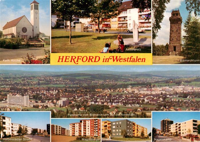 Herford Kath Kirche Amselplatz Bismarckturm Panorama Halberstaedter Strasse Magd