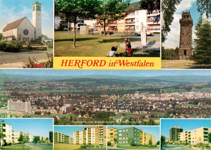 Herford Kath Kirche Amselplatz Bismarckturm Panorama Halberstaedter Strasse Magd
