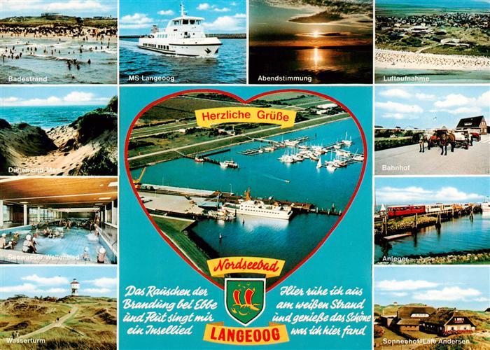 Langeoog Nordseebad Badestrand MS Langeoog Fliegeraufnahmen Wasserturm Duenenweg
