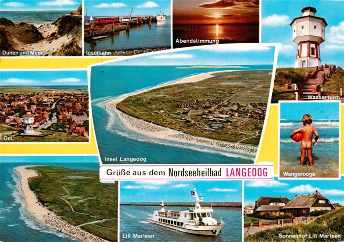 Langeoog Nordseebad Duenen Inselbahn Abendstimmung Wasserturm Ortsansicht Insel