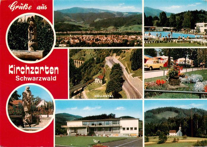 Kirchzarten Panorama Schwimmbad Hoellental Camping Kurhaus Kapelle Brunnenfigure