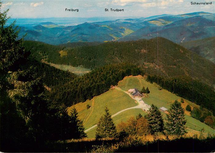 Untermuenstertal Almgaststaette Kaelbelescheuer mit Schauinsland und Belchenblic