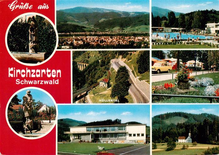 Kirchzarten Panorama Schwimmbad Hoellental Camping Kurhaus Kirche Brunnen