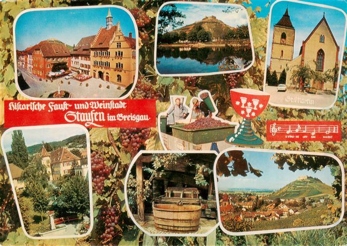 Staufen  Breisgau Marktplatz Burgruine St Martin Kirche Kirche Weinpresse Panora