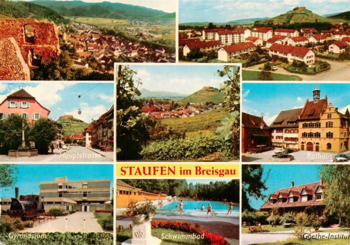 Staufen  Breisgau Fliegeraufnahme Panorama Hauptstrasse Rathaus Gymnasium Schwim